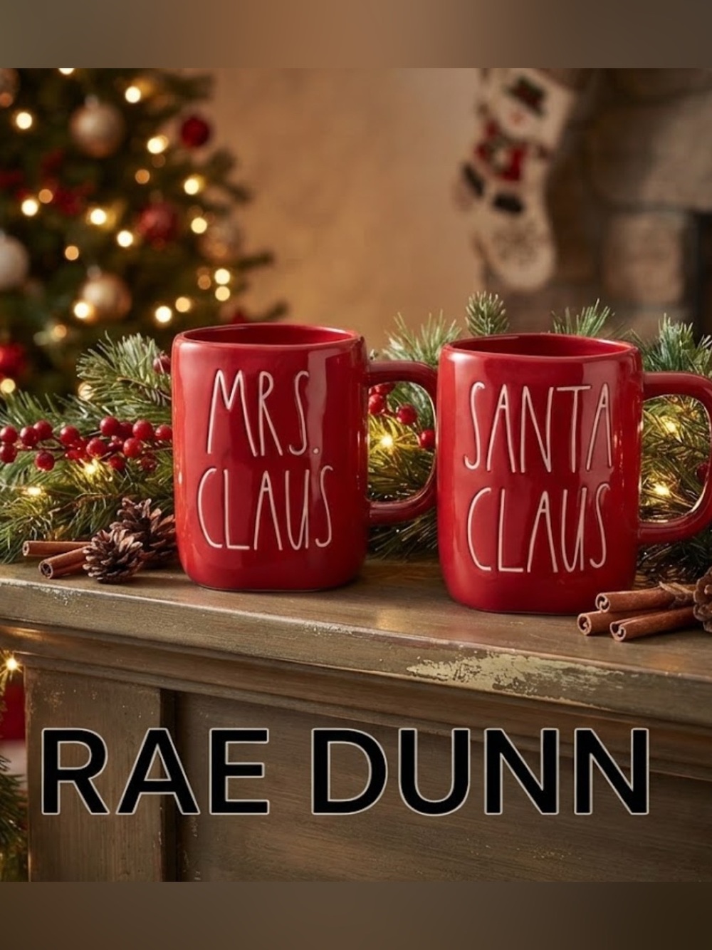 Set new Rae Dunn Santa Claus & Mrs. Claus oversized large red coffee cups mugs